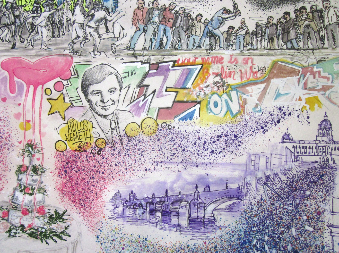 Mixed media illustration detail — 1989 commission