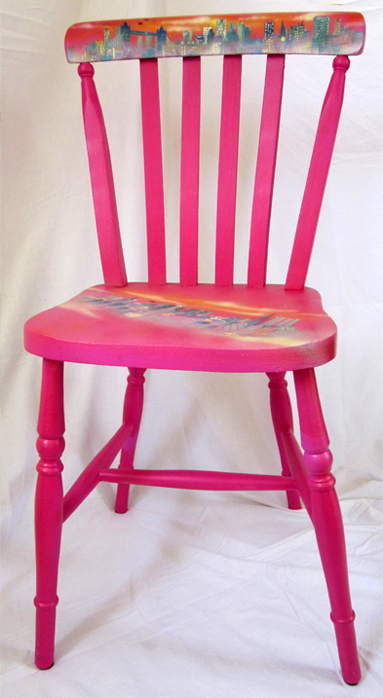 Hand-painted London themed up-cycled chair artwork by Akit