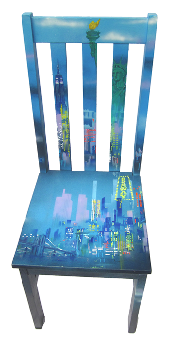 Hand-painted New York art deco themed up-cycled chair by Akit