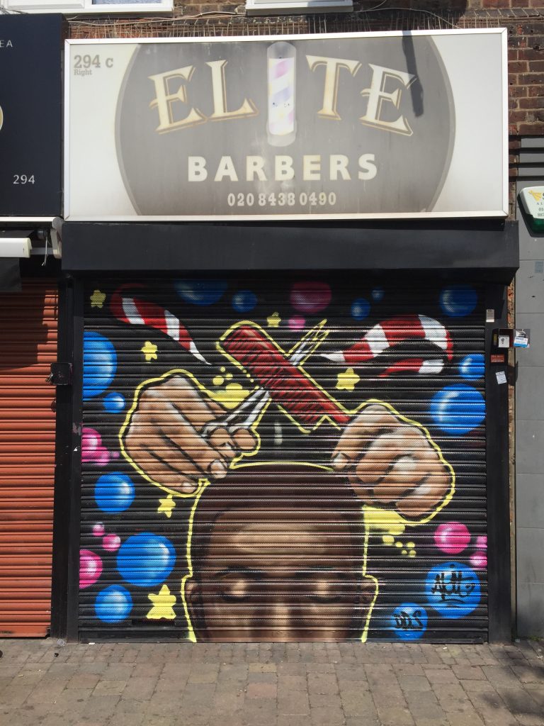 Elite Barbers Neasden mural artwork commission by Akit