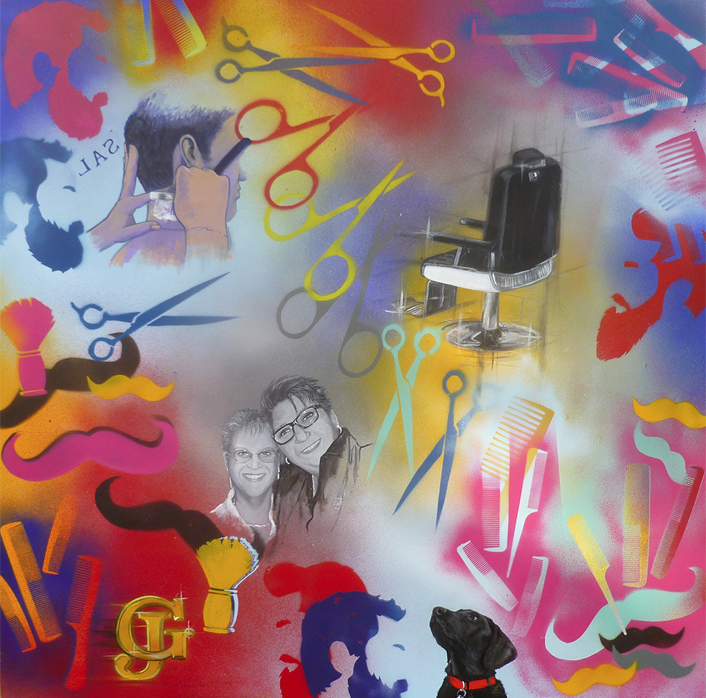 Gentleman Jacks Barbershop interior canvas artwork commission by Akit