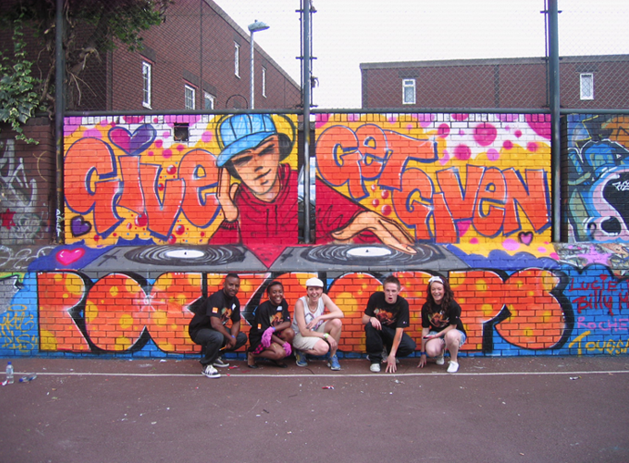 Completed Orange Rockcorp community mural London