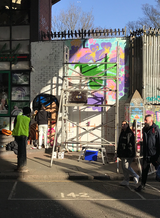 Portobello Road community wall spray paint project in progress